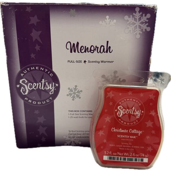 Scentsy Menorah Holiday Collection Full-Size Blue Ceramic Warmer + Wax Bar - Picture 1 of 4